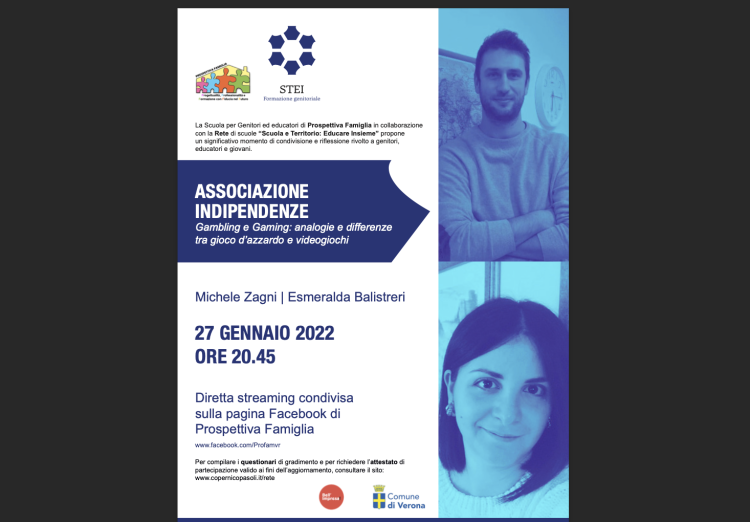 27 Gennaio 2022  – ASSOCIAZIONE INDIPENDENZE Gambling e Gaming: analogie e differenze tra gioco d’azzardo e videogiochi